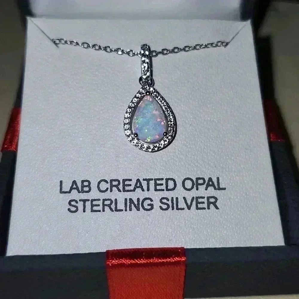 Lab created OPAL and STERLING SILVER NEAKLACE​ - Picture 2 of 3